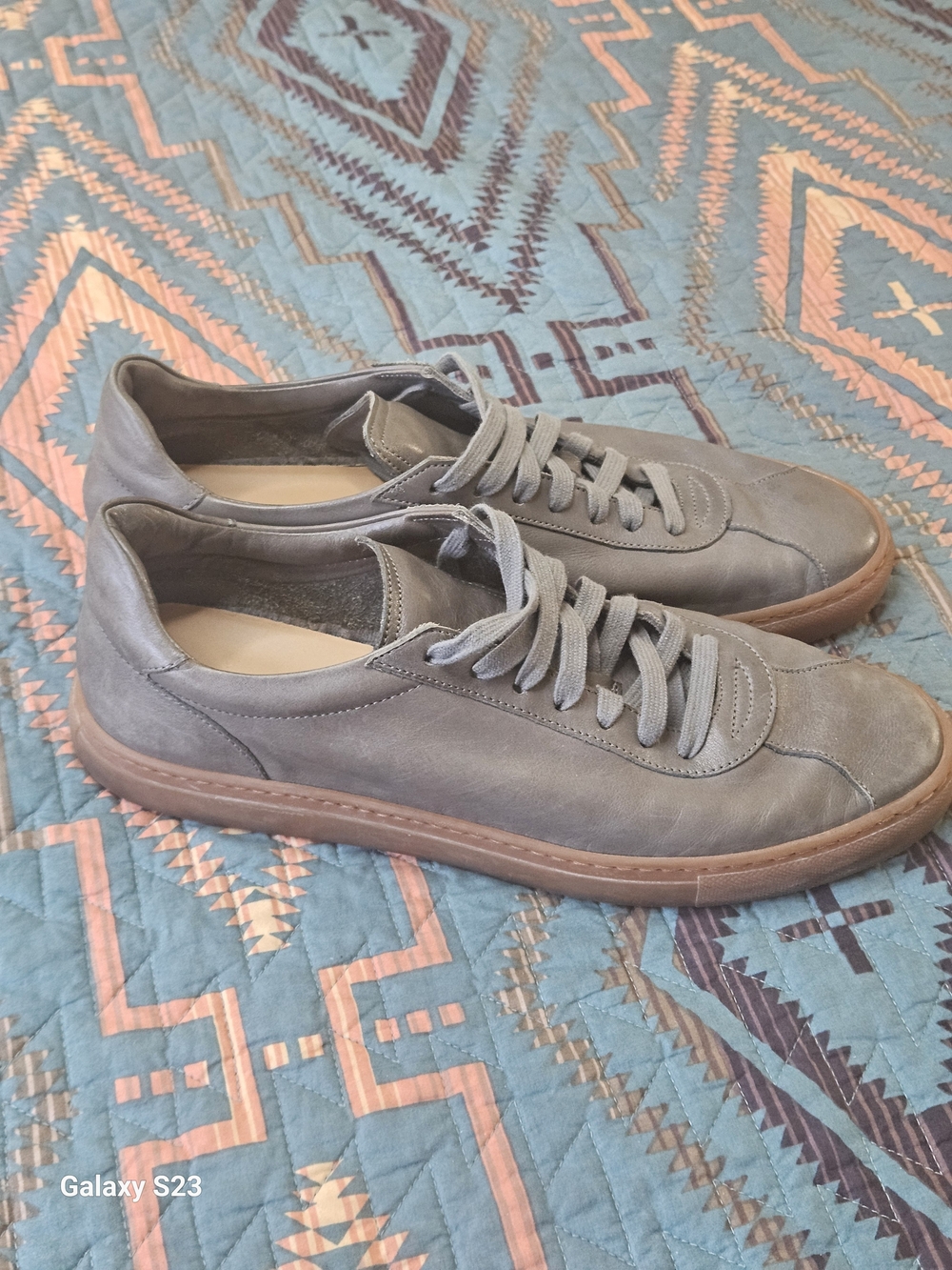 M. Gemi Men's Taupe Leather Low-Top Sneakers with Gum Sole
